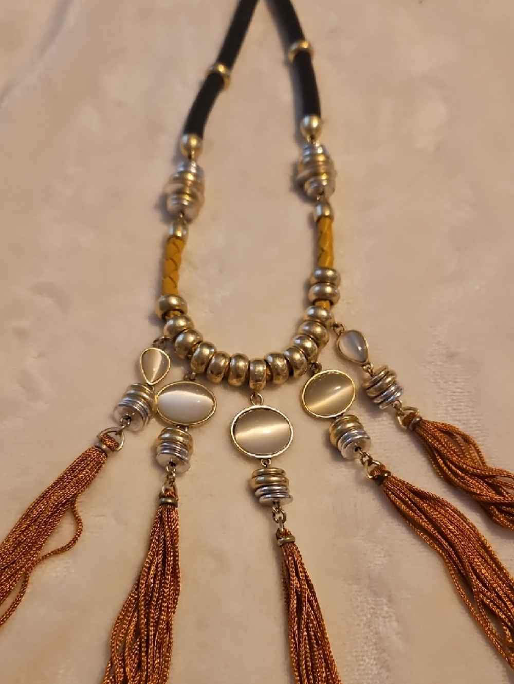 Lucky Brand Gold-Tone Beaded Necklace with Rust Tassels - Picture 7 of 8